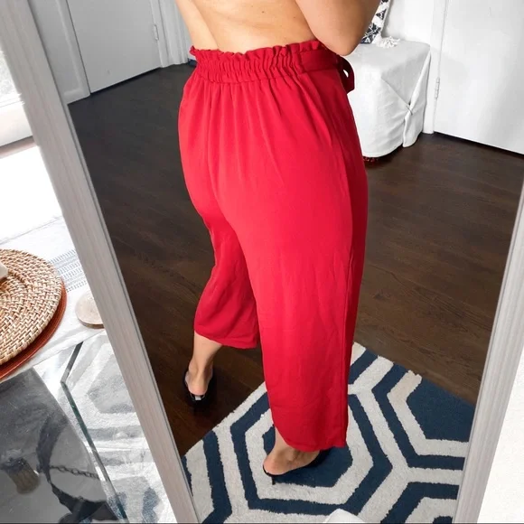 🌹 PRIMARK DARK RED CAPRI HIGH WAIST BELTED PANTS! - Picture 3 of 8